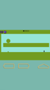 Vertical mobile gameplay showing a tiny character navigating a minimalist platforming level with on-screen controls and a large rolling obstacle.